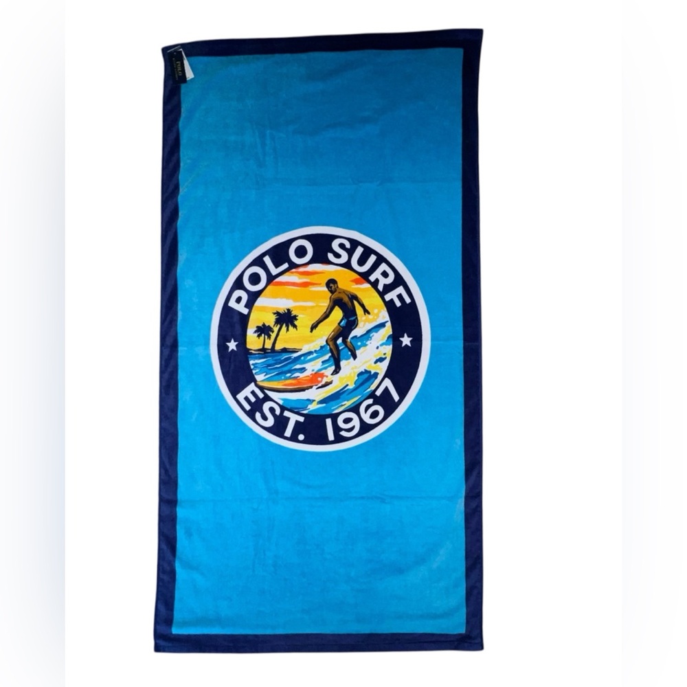 Polo Ralph Lauren Surf 1967 100% Cotton Beach Towel Turquoise Blue Men 35” X 66”